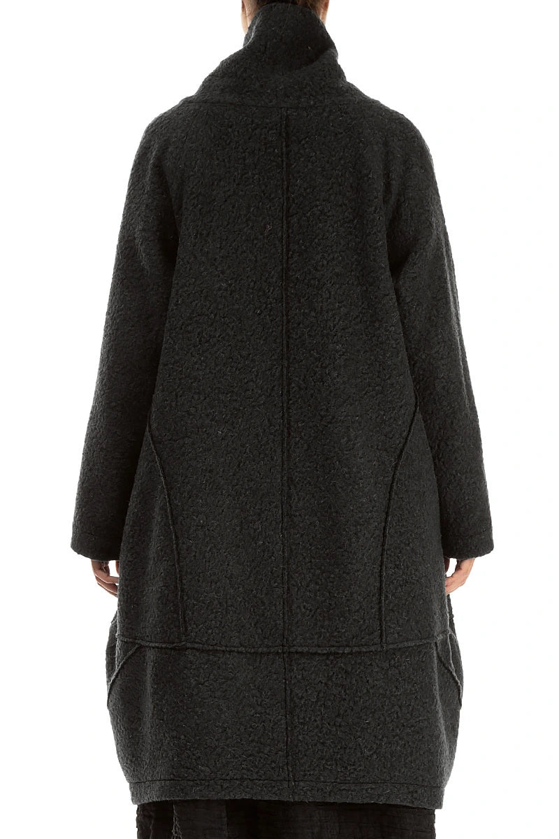 Balloon Warm Charcoal Plush Wool Cotton Coat 2