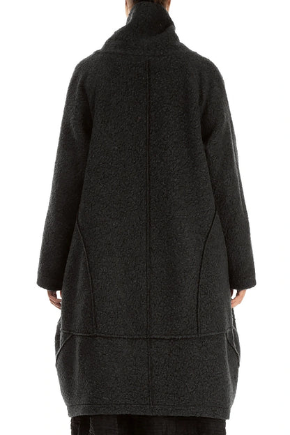 Balloon Warm Charcoal Plush Wool Cotton Coat 2