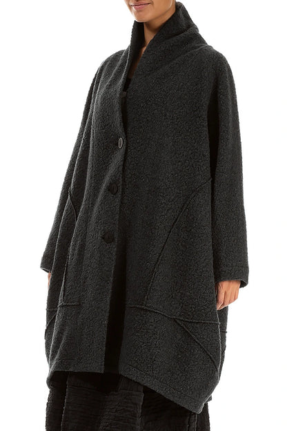 Balloon Warm Charcoal Plush Wool Cotton Coat 3