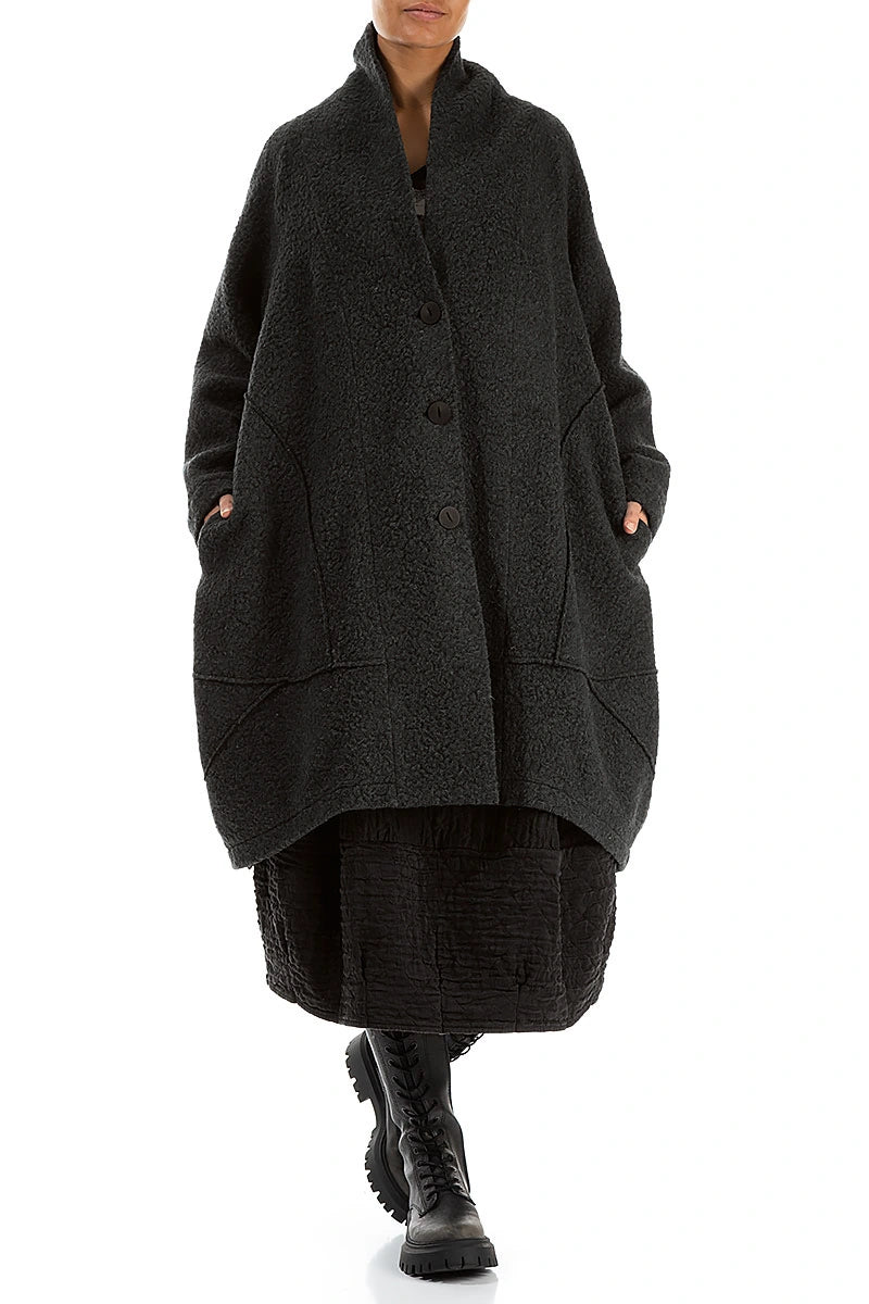 Balloon Warm Charcoal Plush Wool Cotton Coat 4
