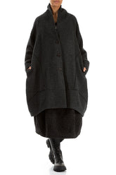 Balloon Warm Charcoal Plush Wool Cotton Coat 4