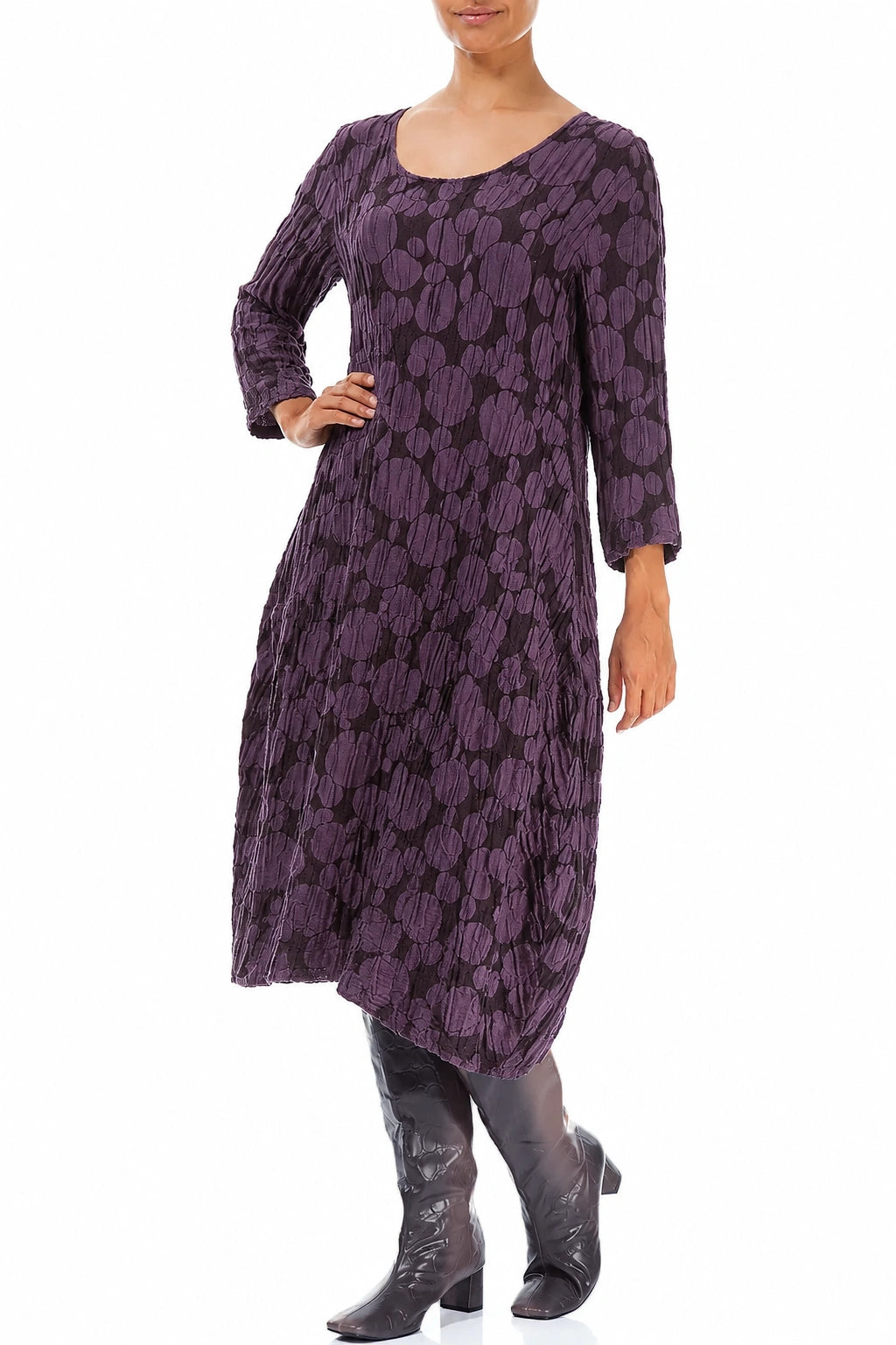 Balloon Deep Plum Circle Silk Linen Dress 4