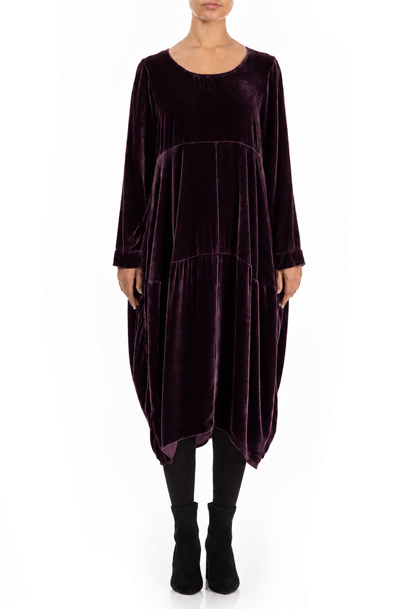 Balloon Deep Plum Silk Velvet Dress 1