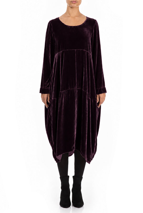 Balloon Deep Plum Silk Velvet Dress 1