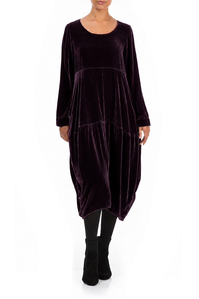 Balloon Deep Plum Silk Velvet Dress 4