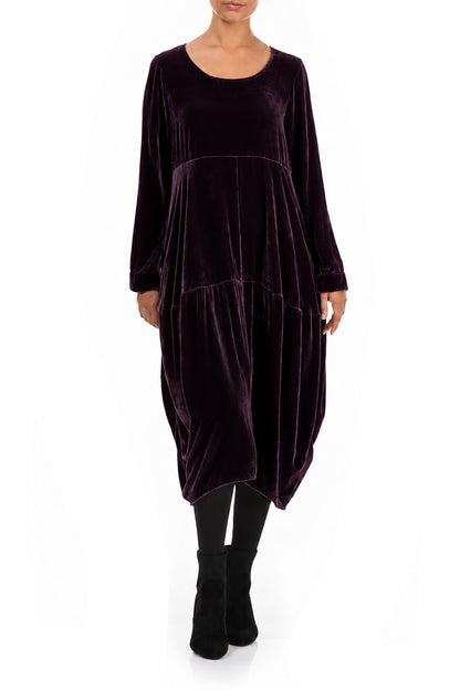Balloon Deep Plum Silk Velvet Dress 4