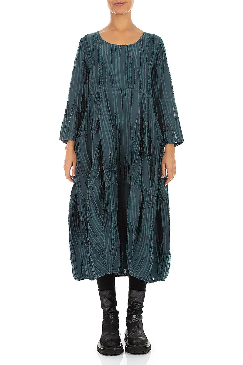 Robe ballon en tissu effiloché turquoise foncé
