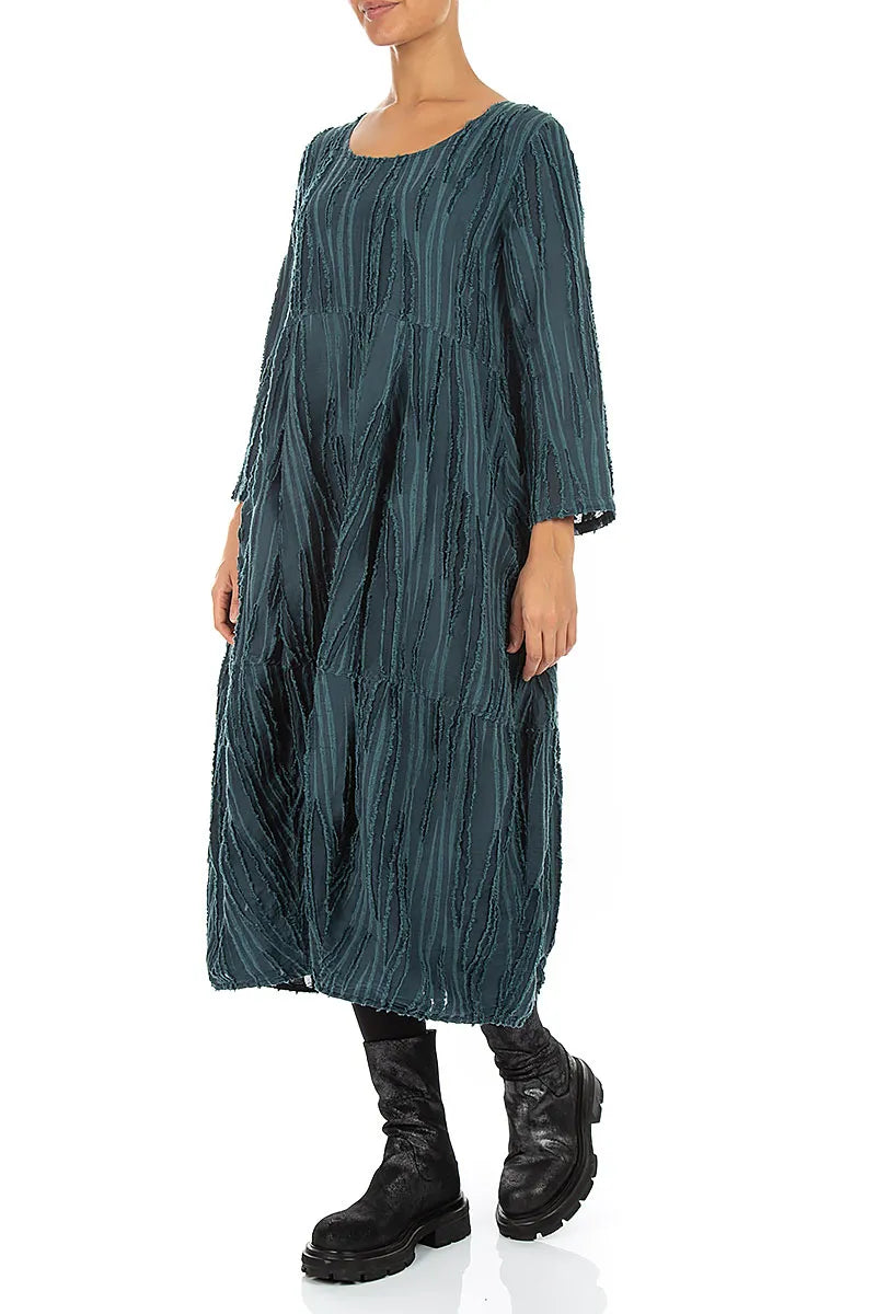 Robe ballon en tissu effiloché turquoise foncé