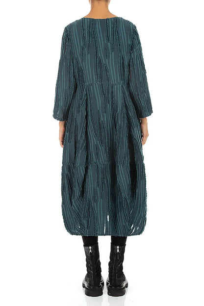 Robe ballon en tissu effiloché turquoise foncé