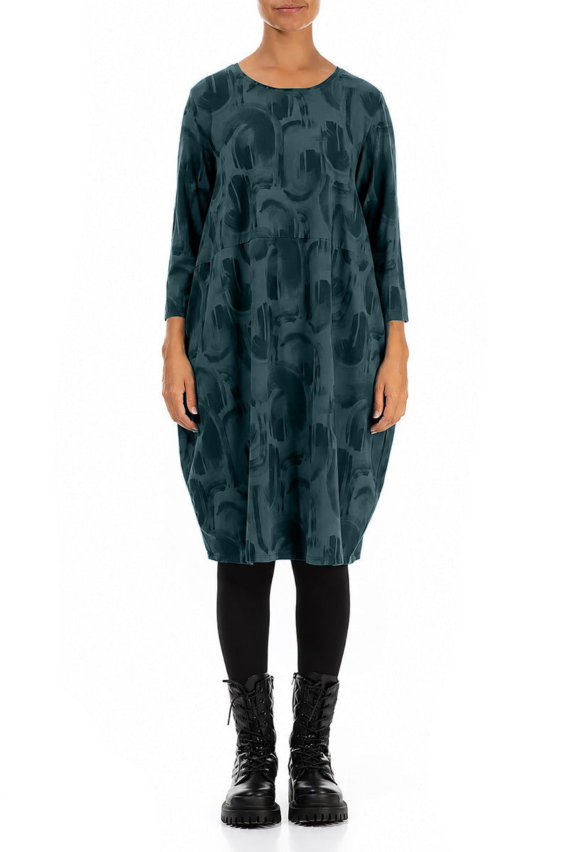 Balloon Deep Turquoise Paintwave Cotton Dress 1