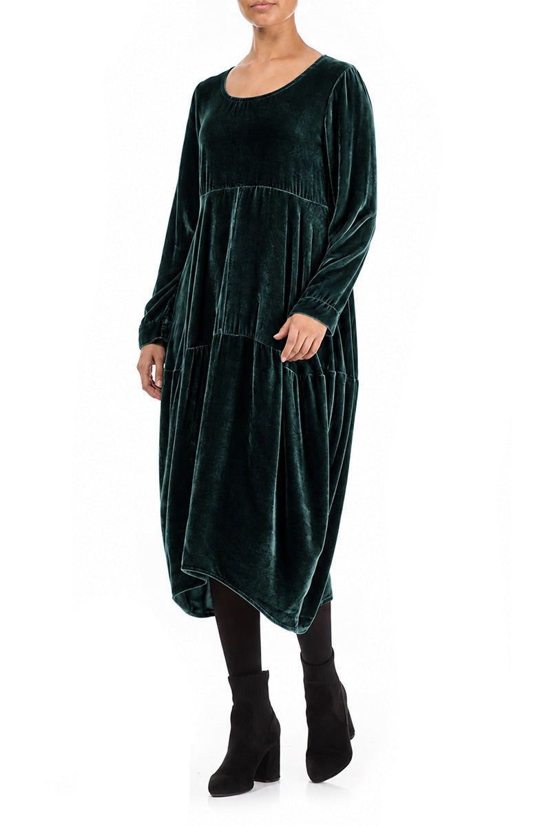 Balloon Deep Turquoise Silk Velvet Dress 3