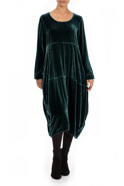 Balloon Deep Turquoise Silk Velvet Dress