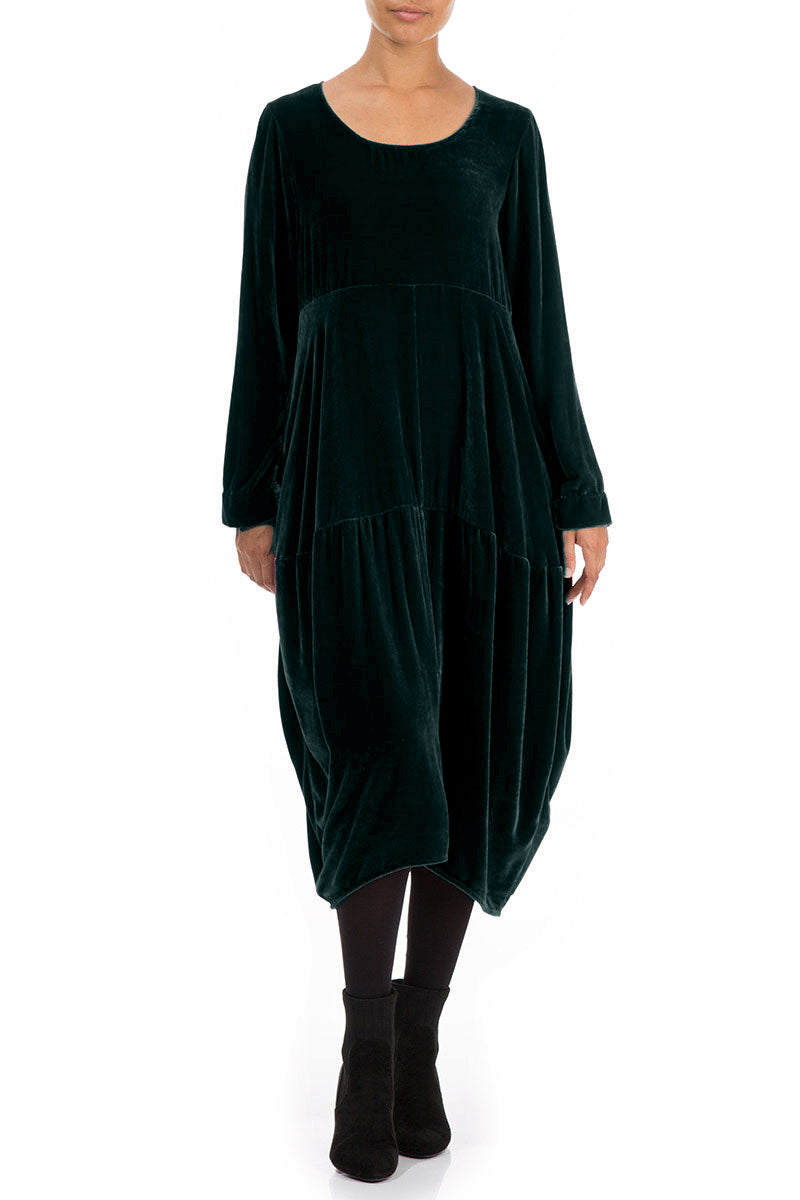 Balloon Emerald Silk Velvet Dress