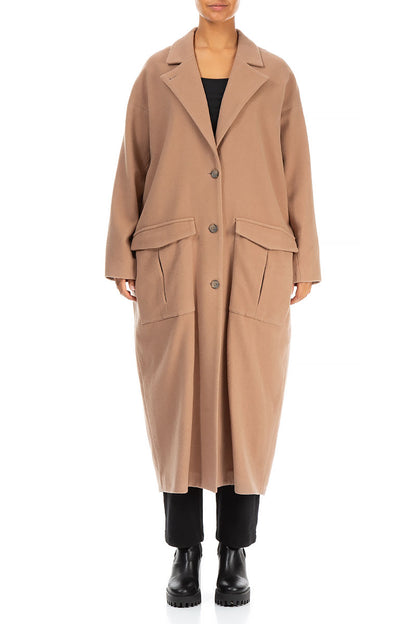 Balloon Flap Pockets Brown Wool Coat