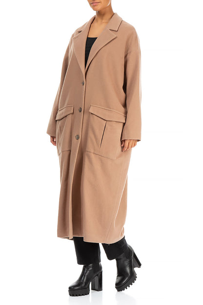 Balloon Flap Pockets Brown Wool Coat