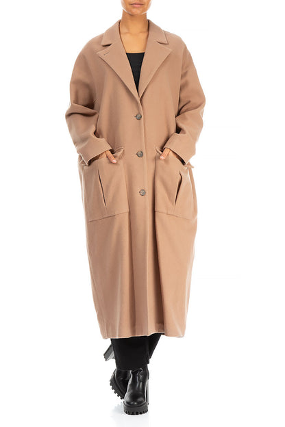 Balloon Flap Pockets Brown Wool Coat