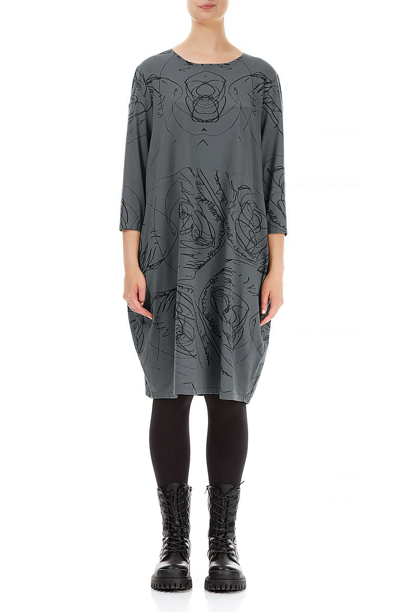 Balloon Forest Grey Abstract Draw Cotton Dress