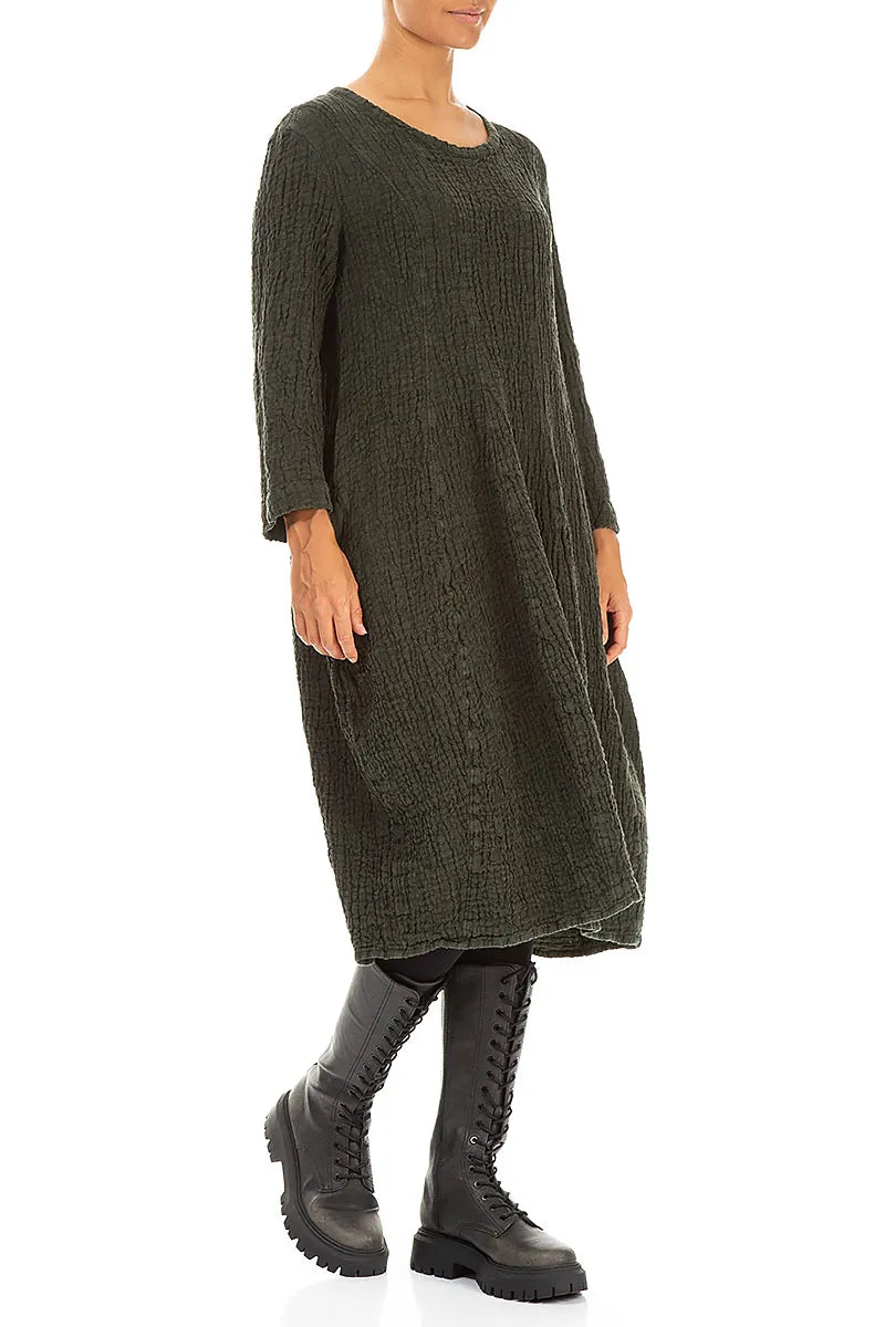 Balloon Forest Mist Textured Linen Dress 3