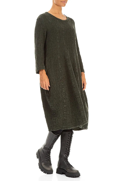 Balloon Forest Mist Textured Linen Dress 3