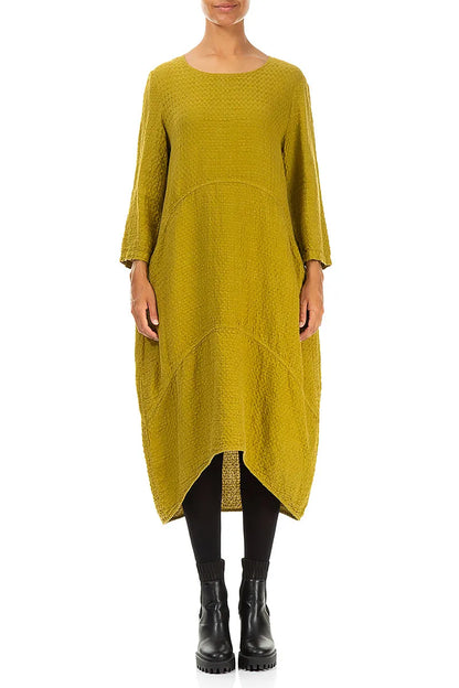Balloon Golden Lime Textured Linen Dress 1