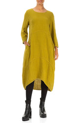 Balloon Golden Lime Textured Linen Dress 4