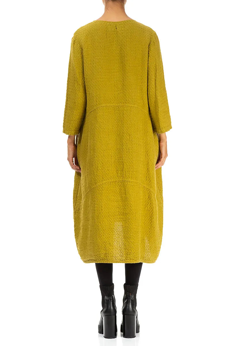 Balloon Golden Lime Textured Linen Dress 2