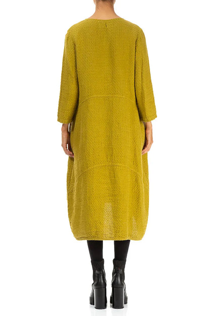 Balloon Golden Lime Textured Linen Dress 2
