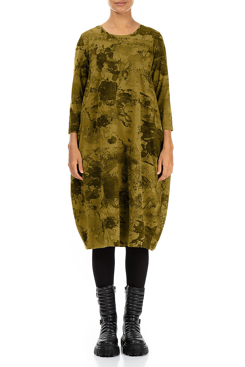 Balloon Golden Olive Marble Cotton Dress