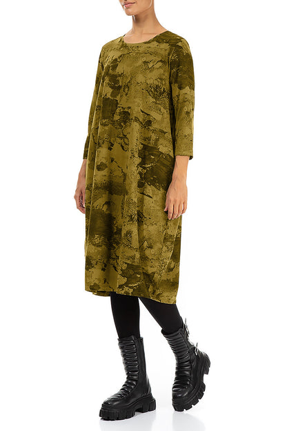 Balloon Golden Olive Marble Cotton Dress