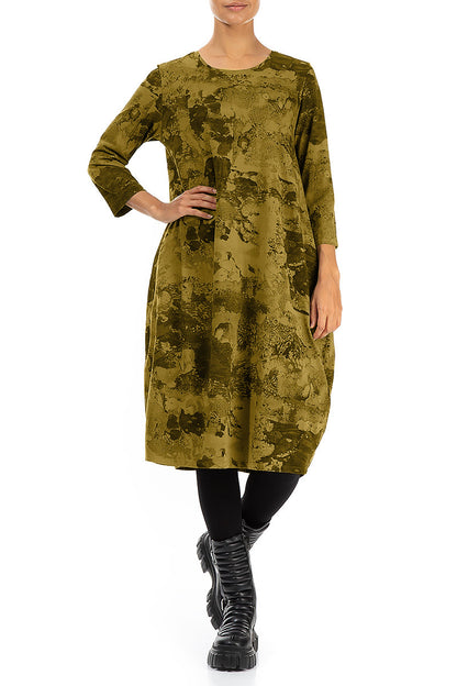 Balloon Golden Olive Marble Cotton Dress