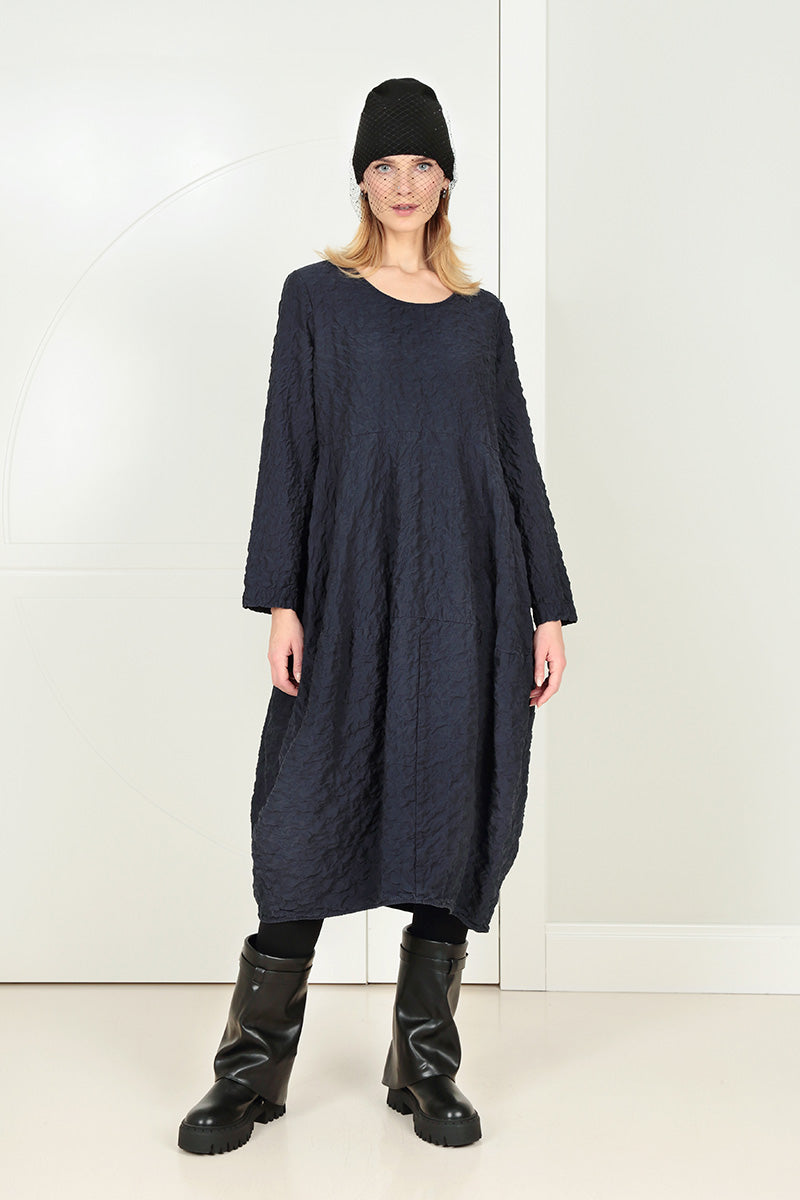 Balloon Graphite Blue Pleated Silk Bamboo Dress 1