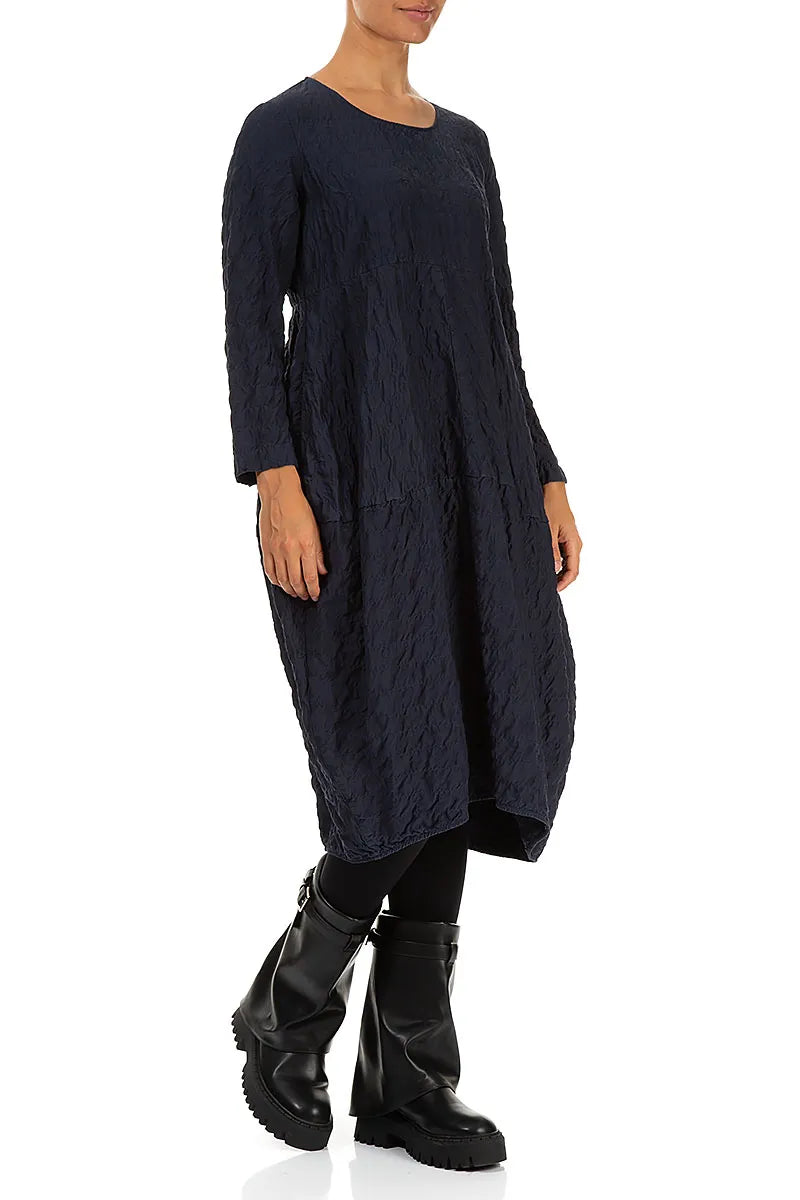 Balloon Graphite Blue Pleated Silk Bamboo Dress 4