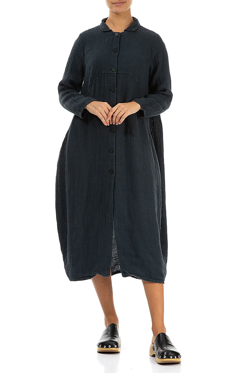 Balloon Graphite Textured Linen Jacket Dress 4