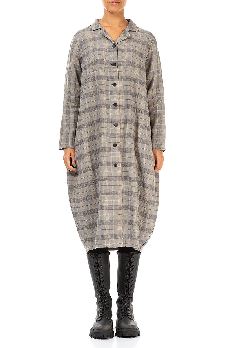 Balloon Greige Check Linen Jacket Dress