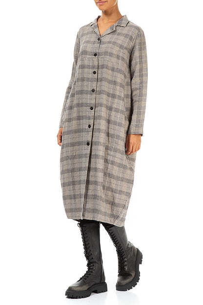 Balloon Greige Check Linen Jacket Dress