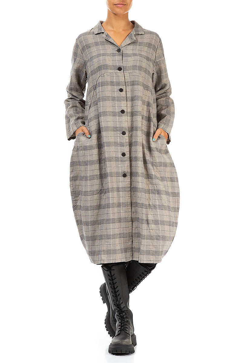 Balloon Greige Check Linen Jacket Dress