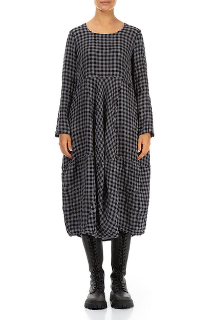 Balloon Grey Check Linen Dress