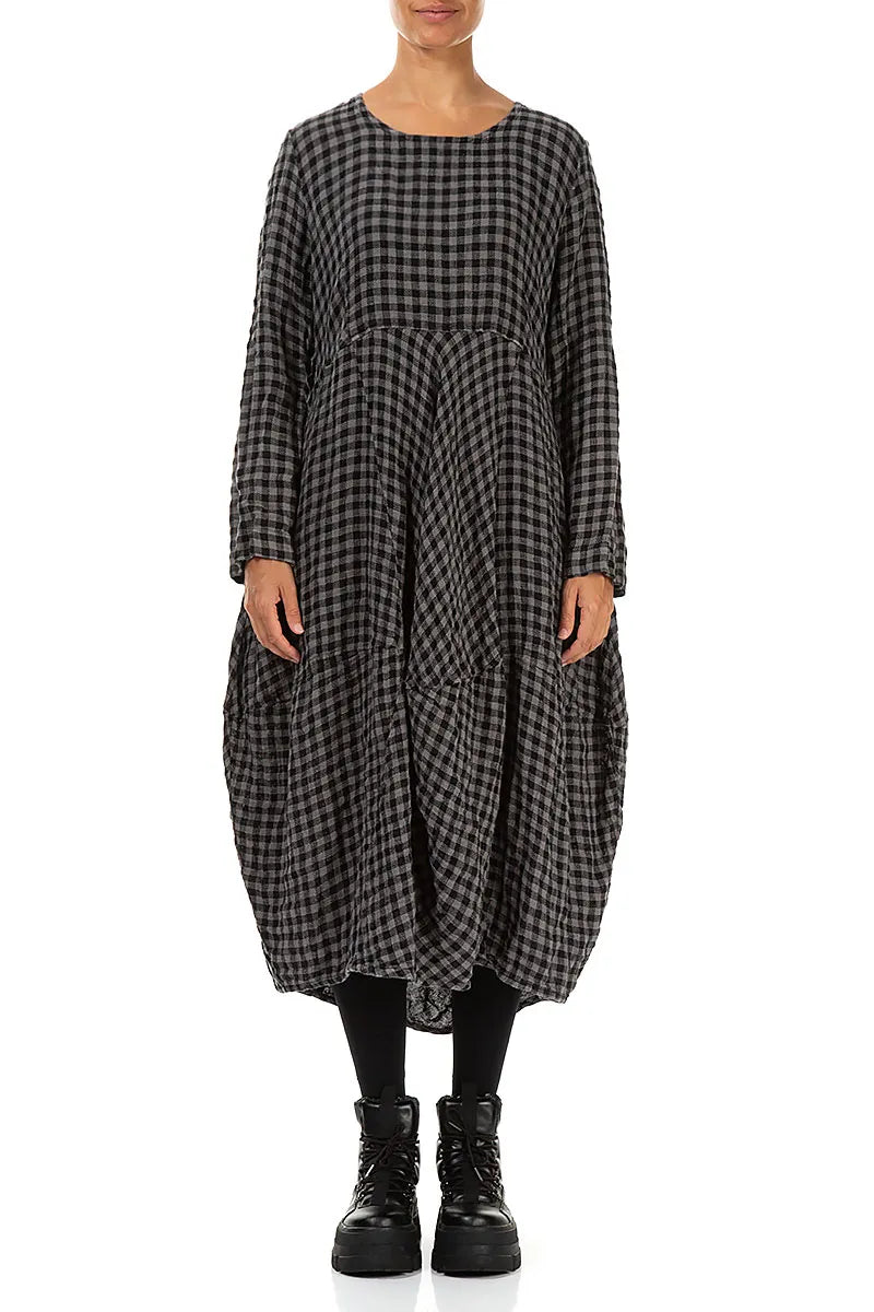 Balloon Grey Check Linen Dress 1