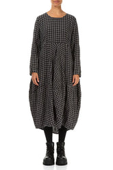 Balloon Grey Check Linen Dress 1