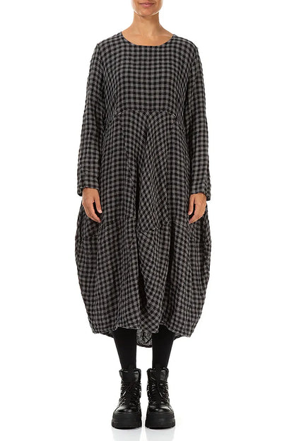 Balloon Grey Check Linen Dress 1