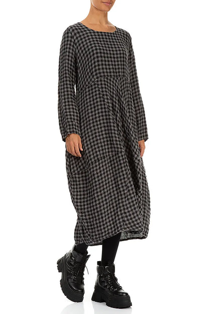 Balloon Grey Check Linen Dress 3