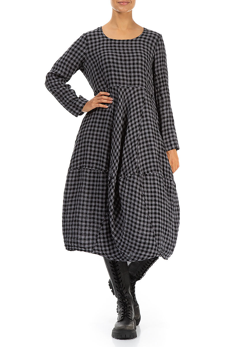 Balloon Grey Check Linen Dress