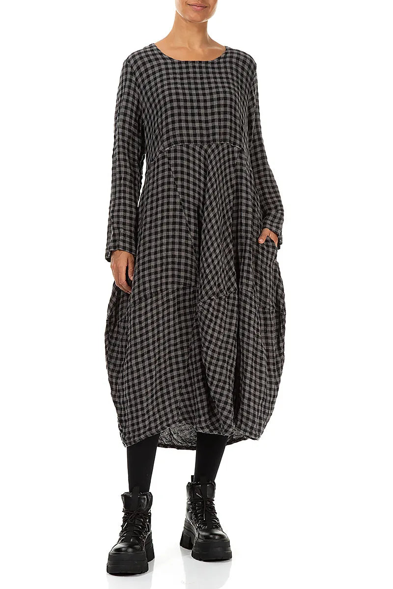 Balloon Grey Check Linen Dress 5