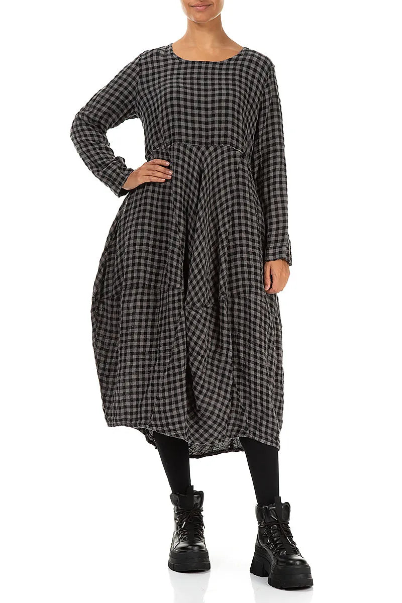 Balloon Grey Check Linen Dress 4