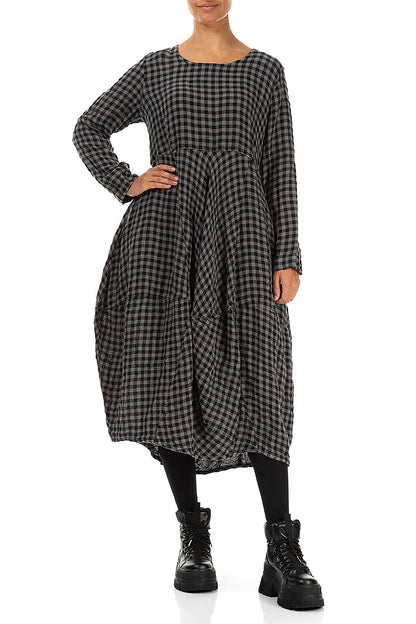 Balloon Grey Check Linen Dress 4