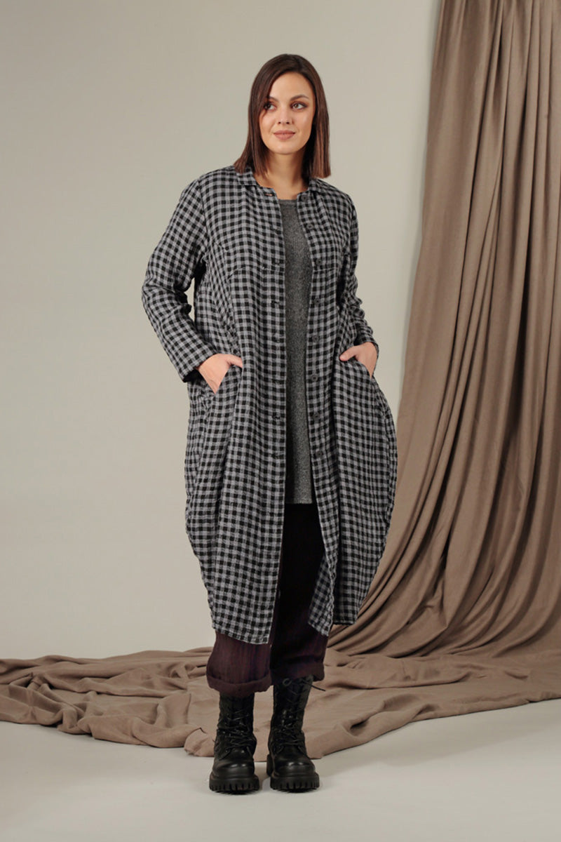 Balloon Grey Check Linen Jacket Dress