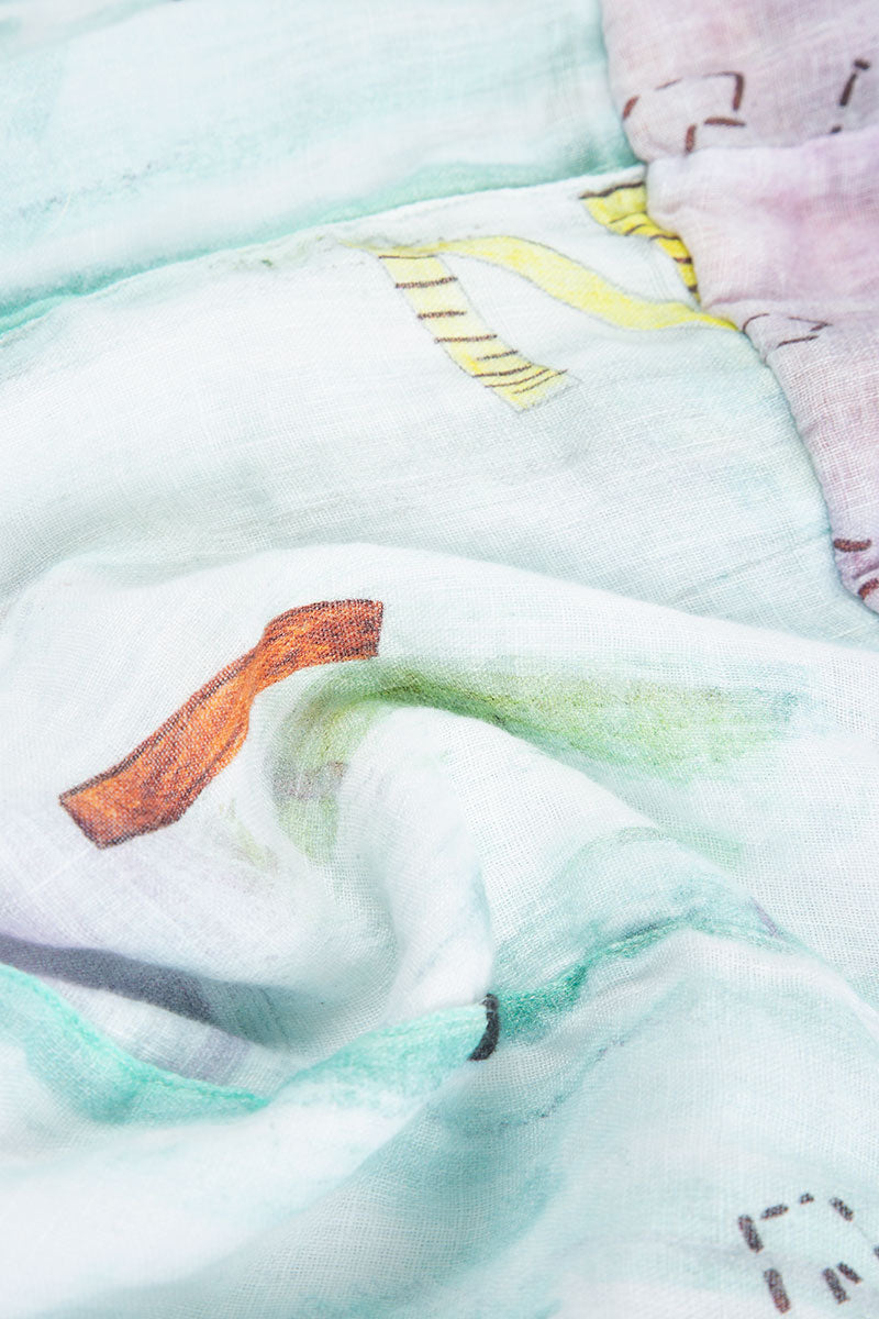 Balloon Hem Graffiti Gauze Linen Dress 5