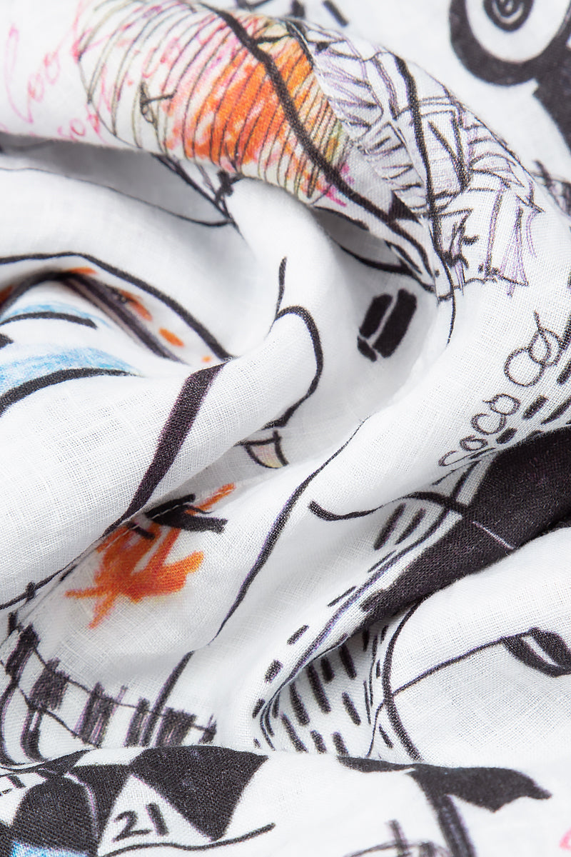 Balloon Hem Street Art Gauze Linen Dress 5