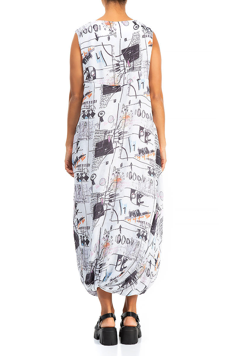 Balloon Hem Street Art Gauze Linen Dress 2