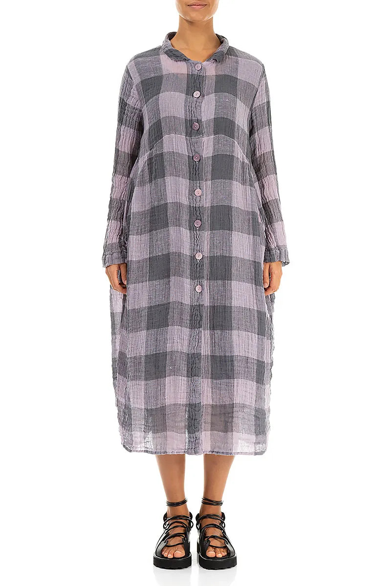 Balloon Large Check Lilac Gauze Linen Jacket Dress 2